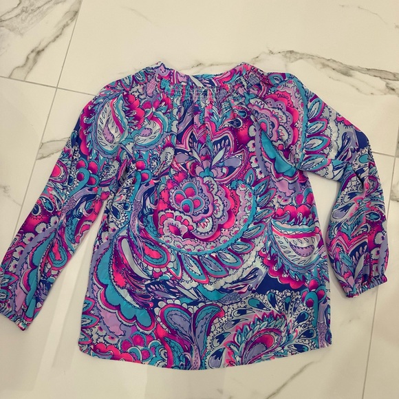 Lilly Pulitzer ELSA Blouse in Mermaids Call Silk Print, NWT, Sz. S - Picture 7 of 12